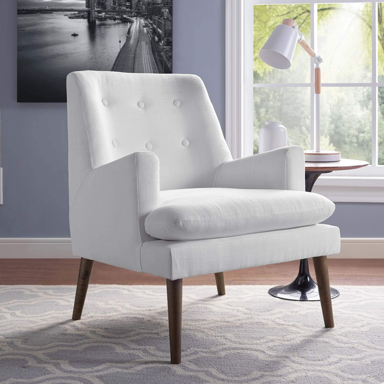 Modway Leisure Mid-Century Modern Upholstered Fabric Lounge Accent Chair In White